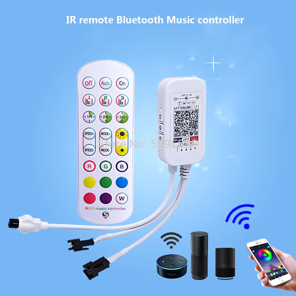 

WS2812B Bluetooth Controller For Addressab LED Strip Light Smd2835 5050 RGB LED Tape 24key IR Remote Music Controller