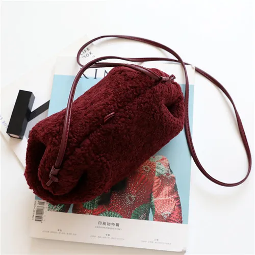 Wine Red Зима, стиль, женская сумка через плечо, известный бренд, дизайнерские сумки, Натуральная шерсть, сумка-мессенджер для женщин, женские сумки через плечо - Цвет: Wine Red