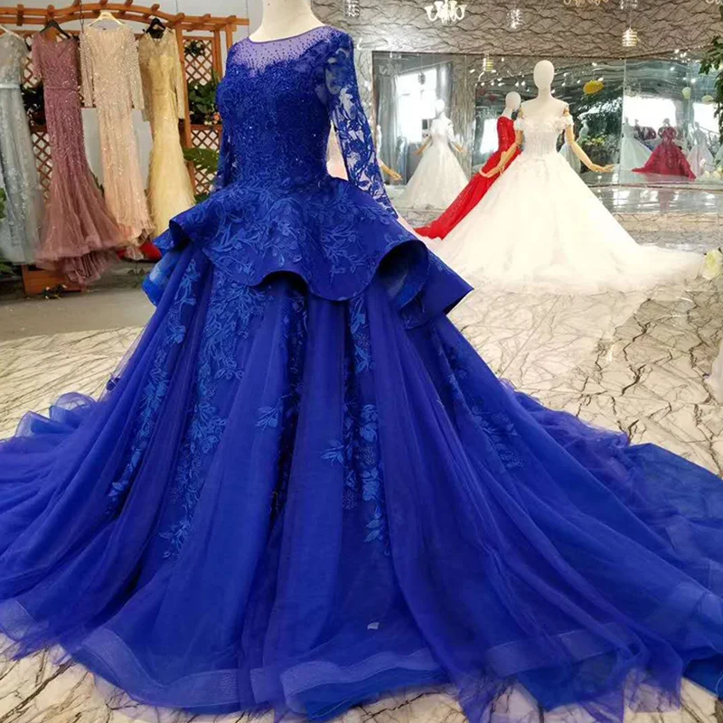 LSS173 blue muslim evening dress long o neck long sleeves lace up back prom dress ladies party dress custom size free shipping 4