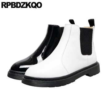 

patent leather fur winter genuine booties shoes chelsea combat trend women ankle boots 2019 round toe military white british