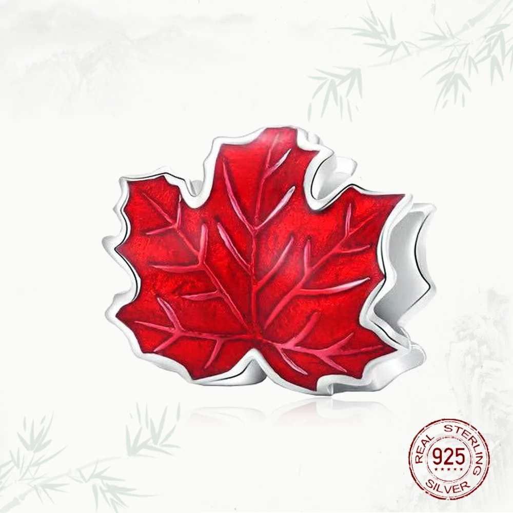 

Charm Beads genuine 925 pure silver maple leaf enamel craft original brand DIY bracelet Jewelry