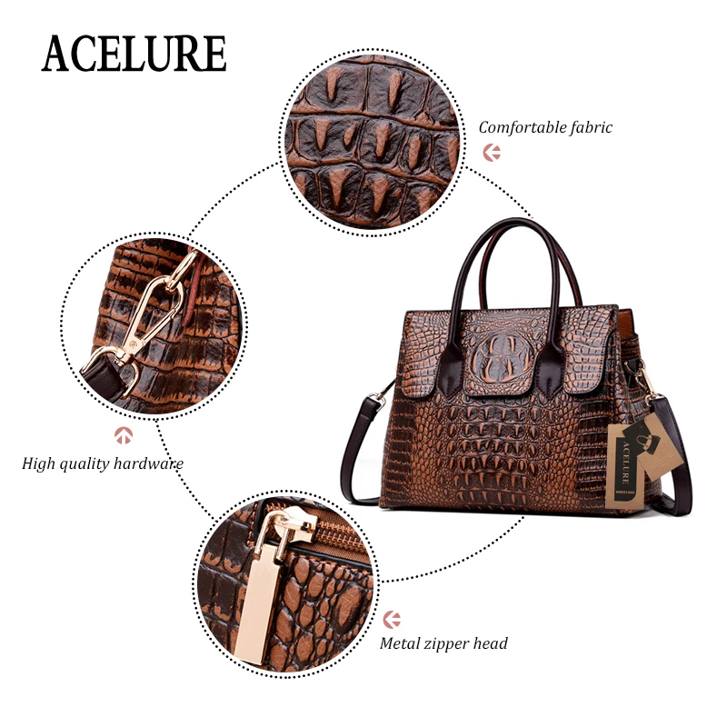 ACELURE женские дизайнерские роскошные сумки модные новые высококачественные кожаные женские сумки с крокодиловым узором на плечо сумка-мессенджер