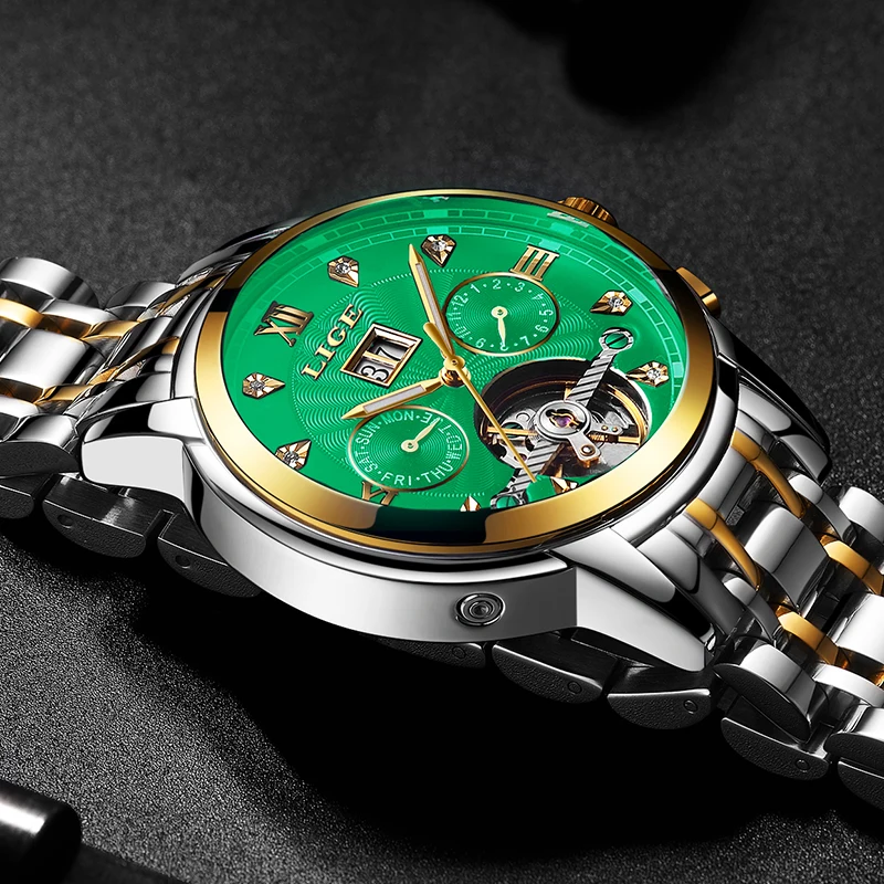 LIGE Mens Watches Top Brand Luxury Fashion Automatic Mechanical Watch Men All Steel Sport Waterproof Clock Relogio Masculino+Box