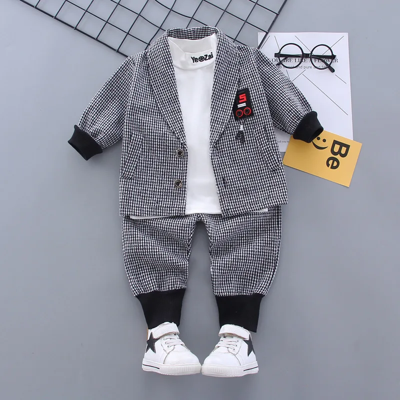 

BOY'S Tailored Suit Spring And Autumn New Style Korean-style Children Baby Thousands of Birds Suit Thinner Pants Long Sleeve Thr