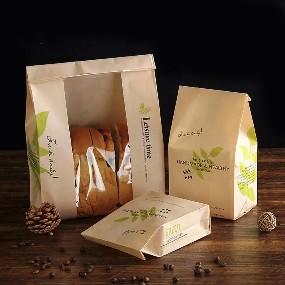 50Pcs Kraft Paper Bag Green Leaf Shape Food Packaging Cake Laminating Oilproof Recyclable Shopping Bags | Дом и сад