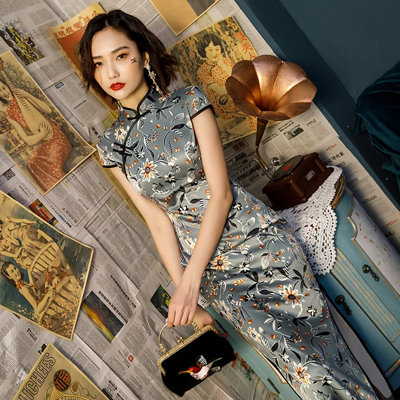 Винтажный китайский воротник Qipao сексуальный принт Qipao Новинка тонкий короткий рукав Улучшенный чёнсам Vestidos плюс размер S-4XL