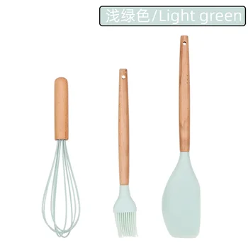 

Baking Tool Wooden Handle Silicone Kitchenware 3-Piece Set High Temperature Resistant Cream Cake Scraper Oil Brush Set Egg