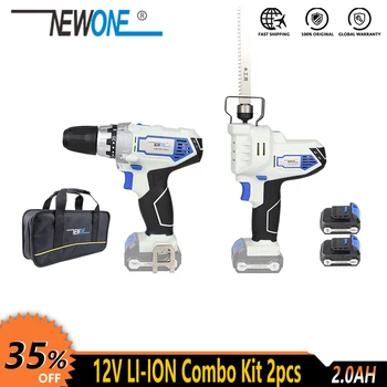 

NEWONE 12V Cordless Electric Lithium Reciprocating Saw and Drill Screwdriver Power tool combo kit with battery for Cutting screw