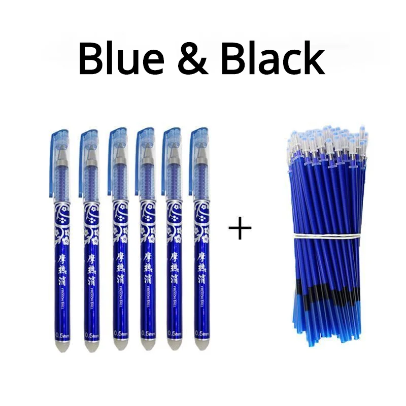 66Pcs/lot Erasable Washable Pen 0.5mm Refill Rod for Handle Blue Black Ink Gel Pen School Office Ballpoint Pen Supply Stationery 66pcs lot fashion girls children solid colors plain nylon elastic hair bands black white candy colors rubber bands headwear