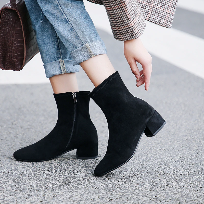 New Winter Boots Women Ankle High Quality Pointed Toe Ladies Women's Zipper Simple Sweet Wild | Обувь