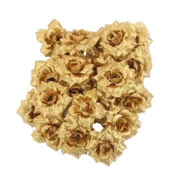 

50 pcs Silk Roses Artificial Wedding Clips Wedding Decoration Flower Head (Golden)