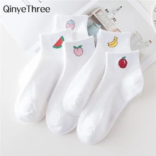 Милые носки в Корейском стиле с рисунком фруктов, персика, клубники, арбуза, банана; забавные белые носки в стиле Харадзюку; Прямая поставка