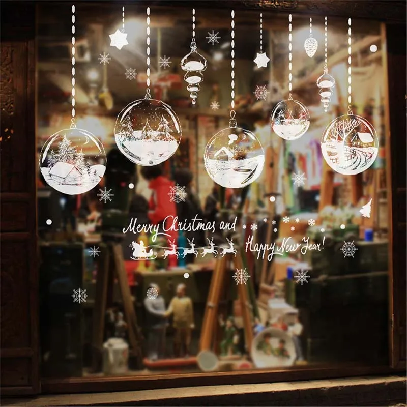 Christmas DIY Window Glass Wall Sticker Merry Christmas DIY Showcase Window Glass Background Xmas New Year Home Wall Stickers