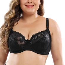 Xiushiren, сексуальный женский бюстгальтер пуш-ап, кружевной, мягкий, без подкладки, цветочный бюстгальтер, топ, большая чашка, F размера плюс, полиэстер, нижнее белье, черный, Bh