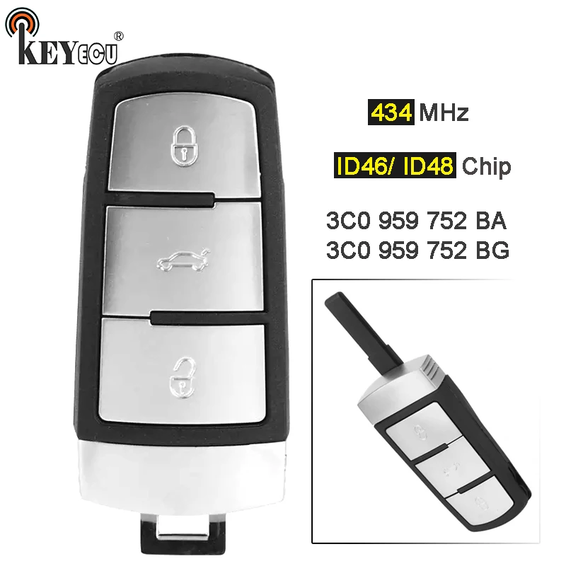 KEYECU 434 МГц ID46/ ID48 чип 3C0 959 752 BA/ BG 3 кнопки дистанционный смарт ключ брелок для V * W