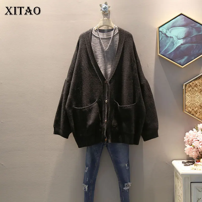 XITAO вязаный плиссированый свитер Мода для женщин осень один нагрудный карман элегантный карман маленький свежий Повседневный свитер WLD2807