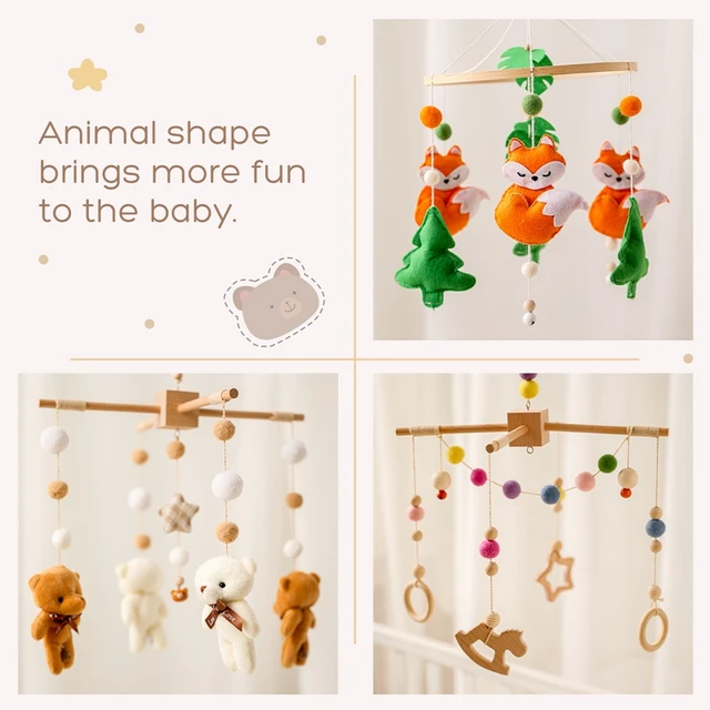 Baby Rattles Crib Mobiles Toy Rabbit Bear Pendant Animal Fox Bed Bell Rotating Music Rattles For Cots Projection Infant Gift Toy 3