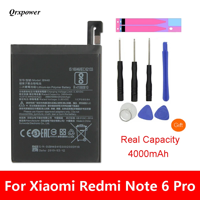 Оригинальный аккумулятор BN48 для Xiaomi Redmi Note 6 pro с реальной емкостью 4000 мАч сменный