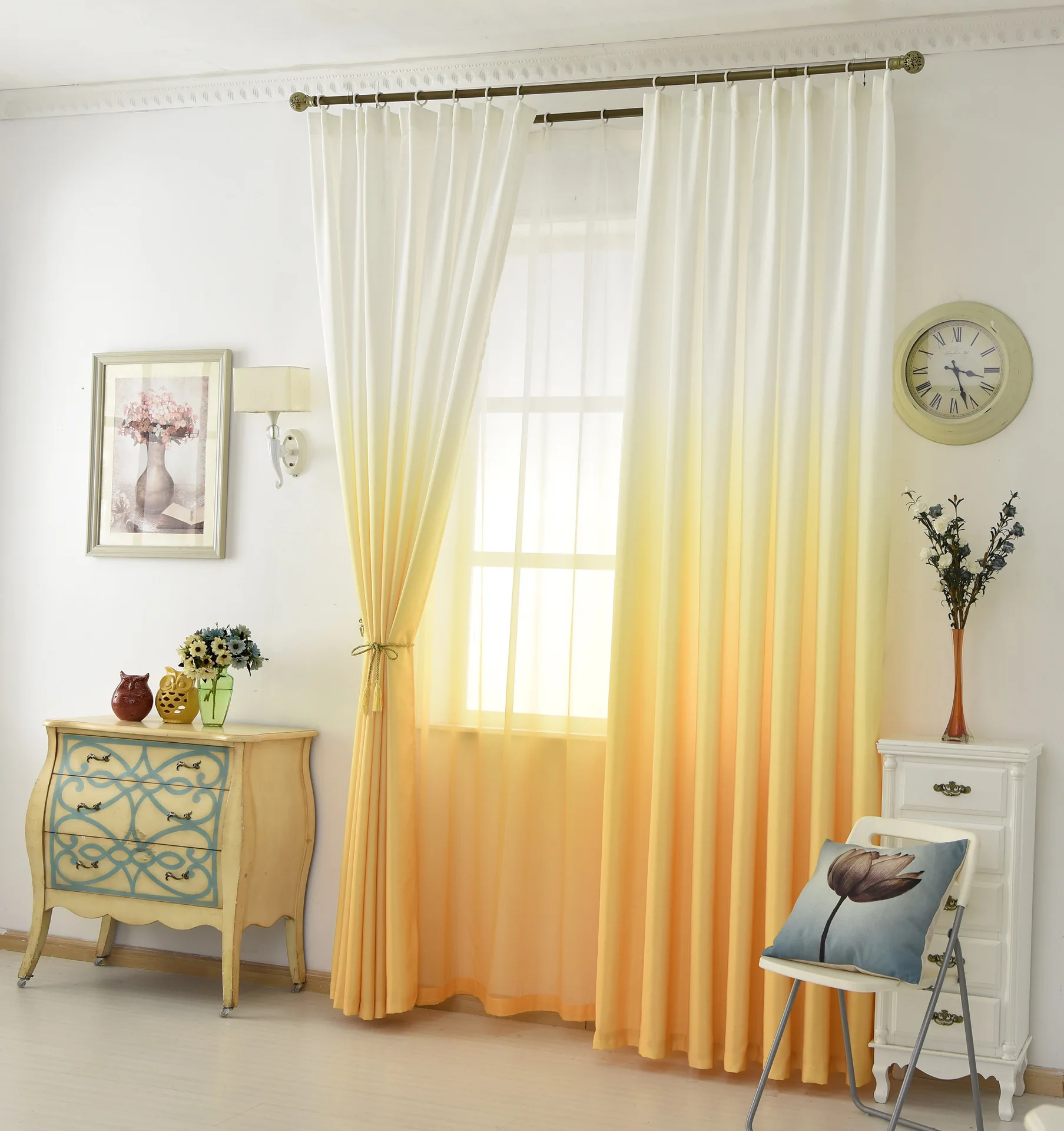 Simple Modern High-quality High-grade Yarn Teli Lun Thick Curtain Curtains Gradient Color Wild Curtains for Living Room Bedroom