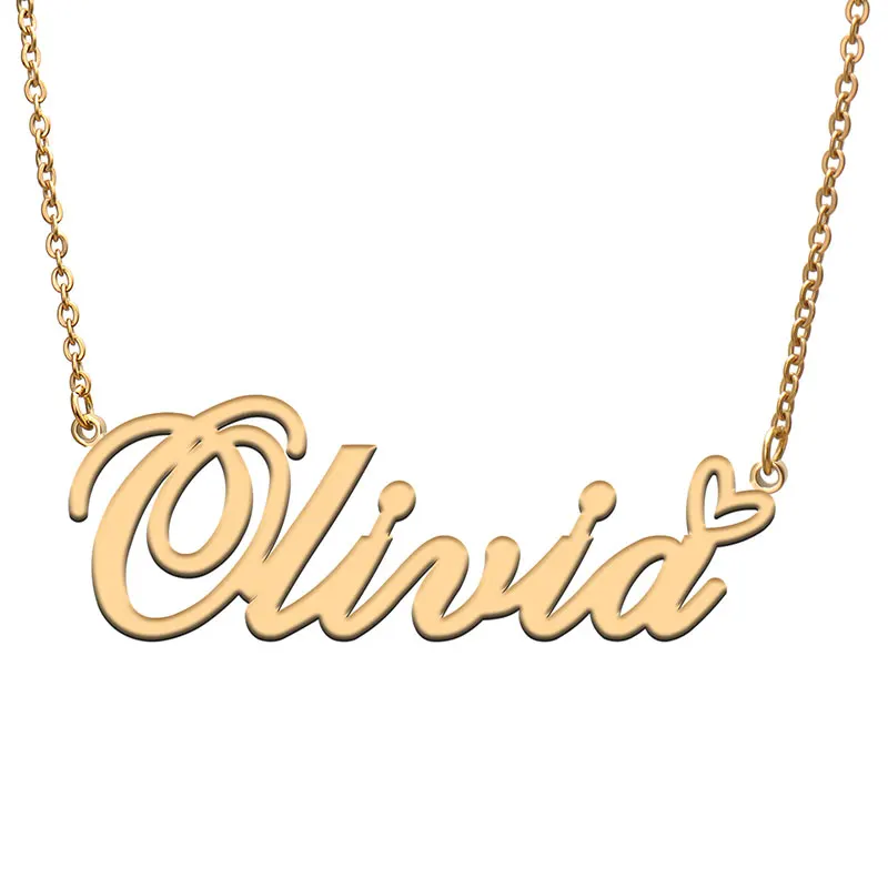 Olivia Met Liefde Hart Naam Ketting Voor Vrouwen Rvs Sieraden Naamplaatje Hanger Femme Moeder Kind Meisjes Cadeau