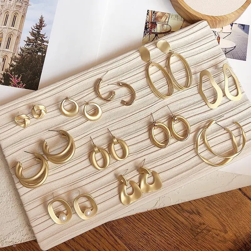 2021 New Gold Color Earrings For Women Multiple Trendy Round Geometric Drop Statement Earrings Fashion Party Jewelry Gift