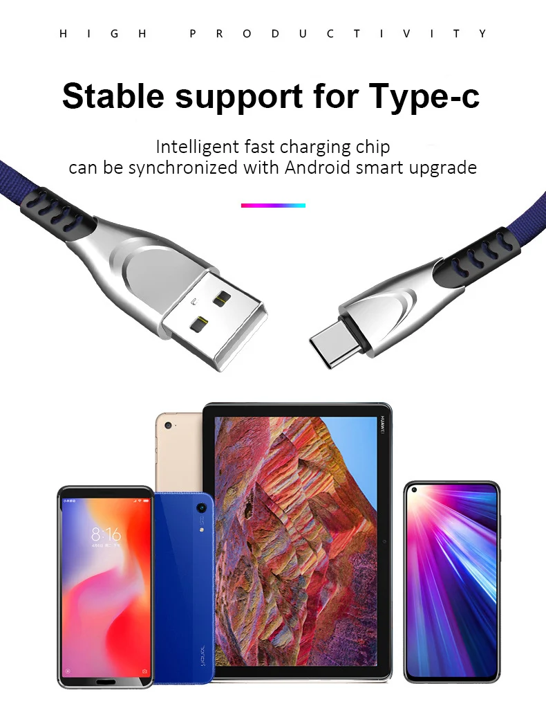 ARTAK цинк 2.5A кабель usb type C для мобильного телефона Быстрая зарядка Плоский нейлоновый кабель type C