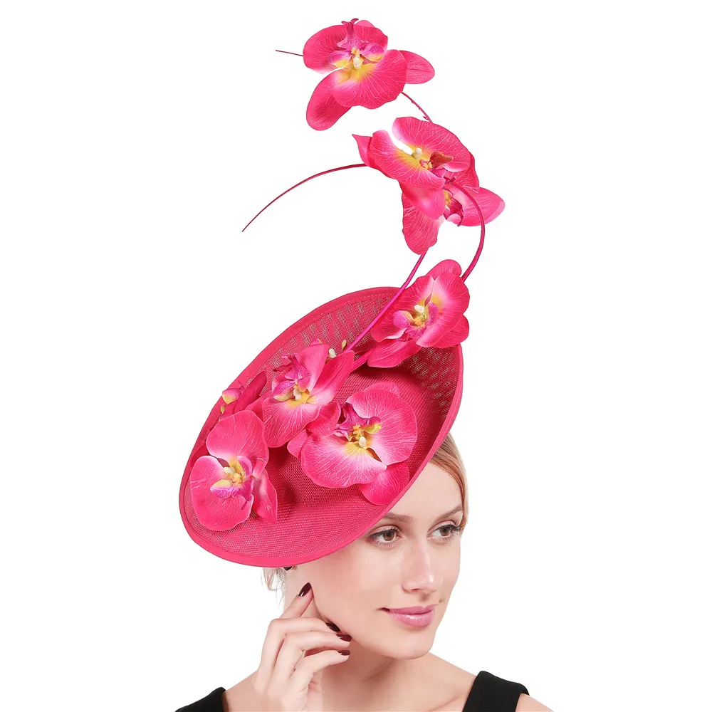 Элегантные женские цветочные украшения millinery Дерби вечерние головные уборы для чая ярко-розовые чапеты вуалетки с красивыми великолепными шляпками для женщин