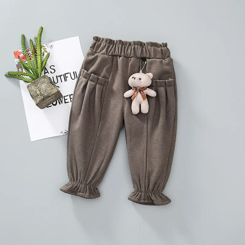Girls Pants with Velvet Sub- Autumn And Winter New Style Infants Child Can Open Crotch Harem Pants Korean-style Small Crawle