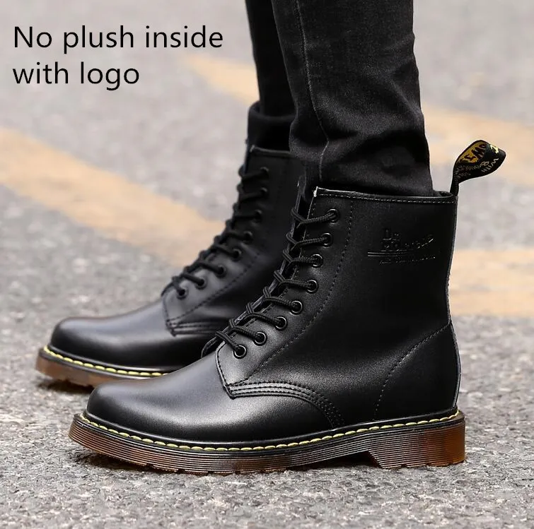Black with logo Ботильоны Унисекс Мужская обувь женские кожаные ботинки больших размеров мотоботы классическая мужская рабочая обувь в английском стиле - Цвет: Black with logo