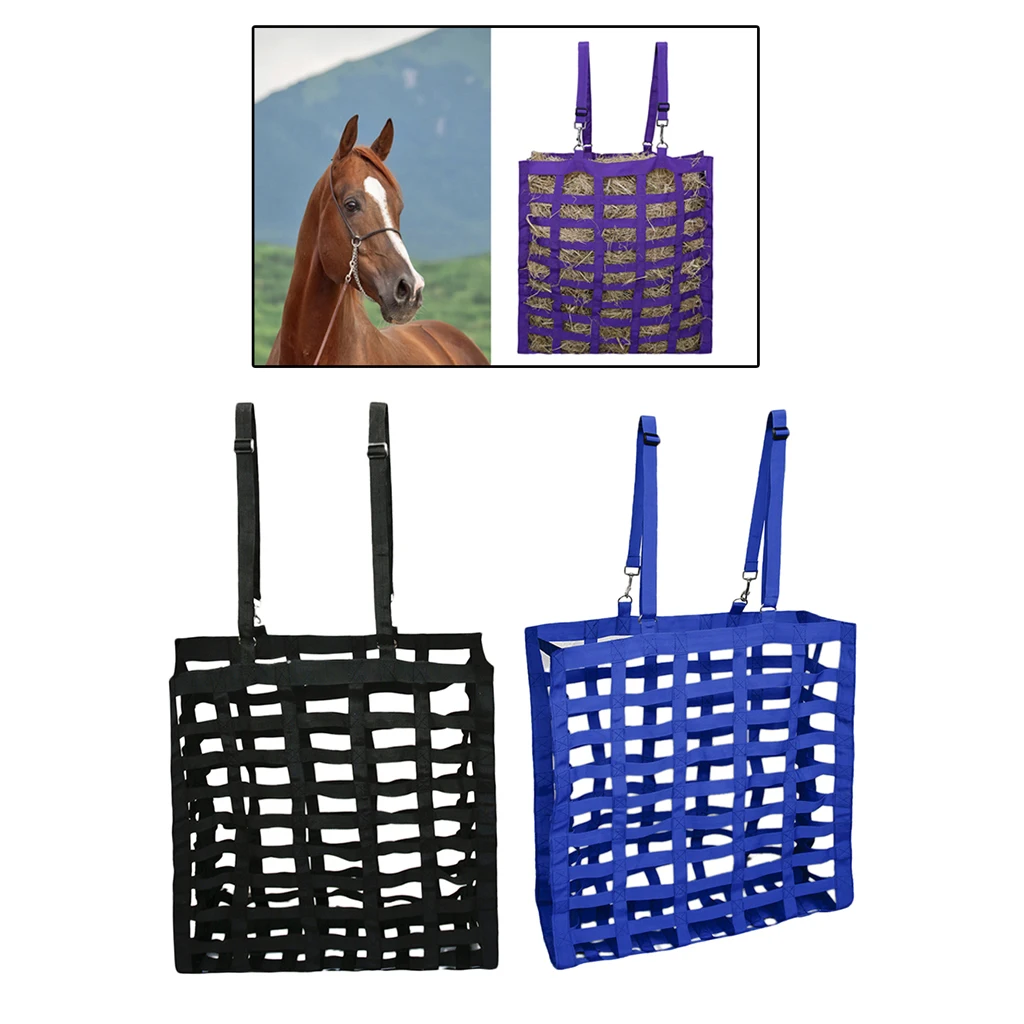 2Pcs Slow Feed Hay Net Bag Hay Storage w/ Adjustable Carry Strap for Horse