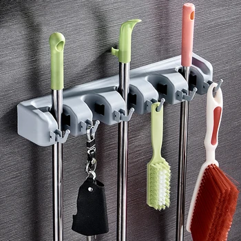 

Wall-mounted Mop Holder 3/4/5 Position Multifunctional Mop Rack Mop Brush Hooks Brush Broom Hanger Storage Rack Bathroom