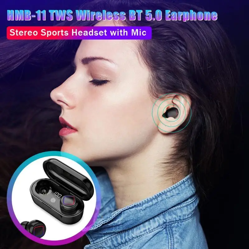 HMB-11 TWS Беспроводные Bluetooth 5,0 наушники стерео Спортивная гарнитура с микрофоном