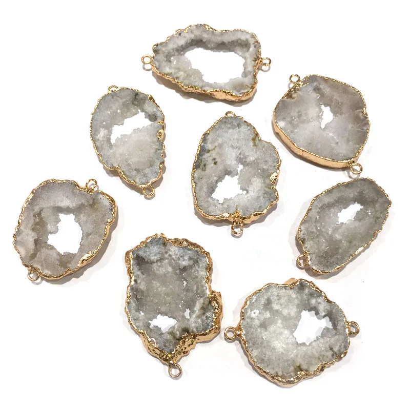

Natural stone crystal pendant irregular shape Double hole connector for Jewelry Making DIY Necklace Accessories Size 30X45mm