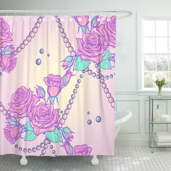 

Kawaii Roses Bouquets and Pearl Jewelry Festive Pastel Goth Shower Curtain Waterproof Fabric 60 x 72 Inches Set with Hooks