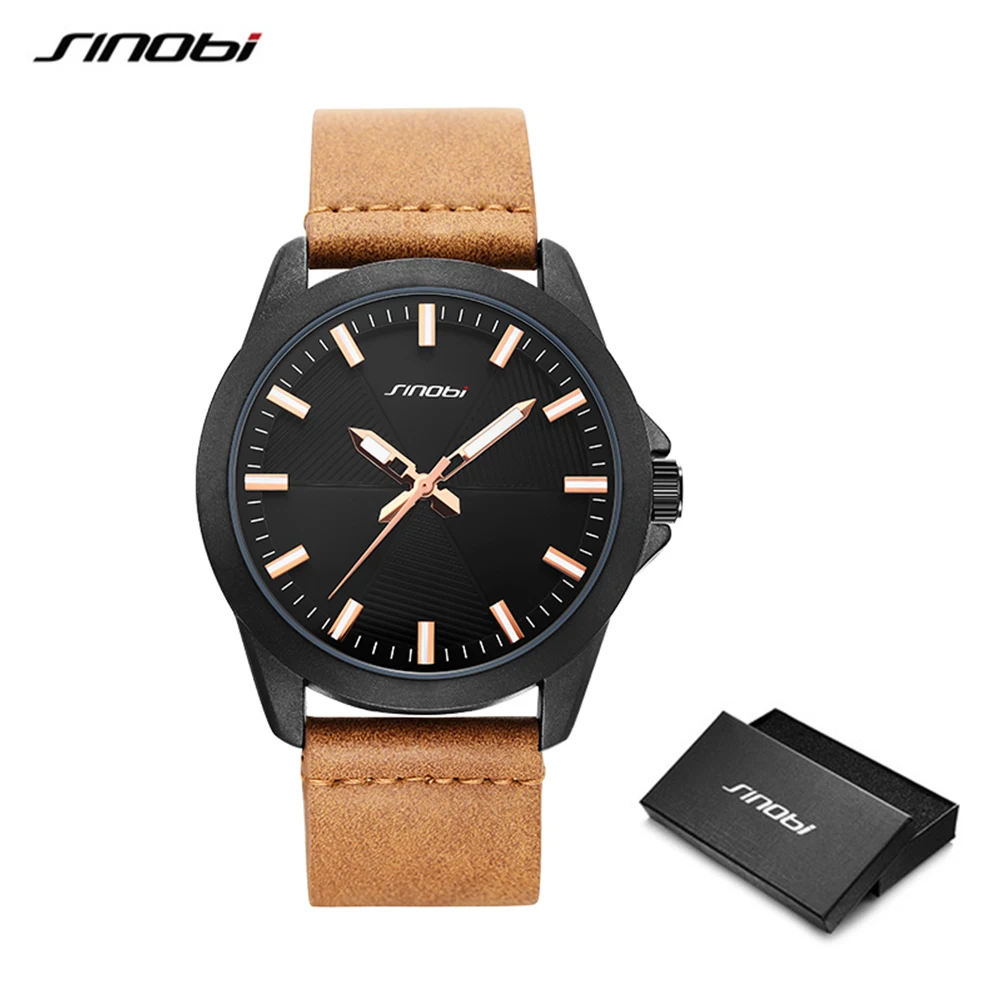 2019 New SINOBI Mens Watches Simple Sports Military Watches Men's Luxury Brand Fashion Casual Brown