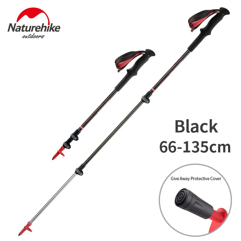 Naturehike трость из углеродистой ткани 185 г Сверхлегкая портативная наружная Блокировка телескопические треккинговые палки для альпинизма и пешего туризма - Цвет: Black