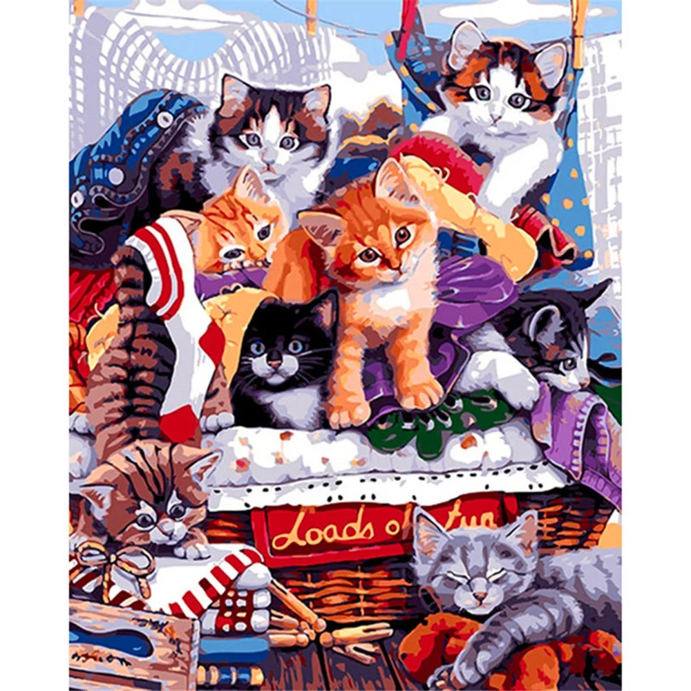 

Cat Family 40X50cm Painting By Numbers with Combo Inner Frame and Colorful Paper Box Package and Color Baselines Canvas