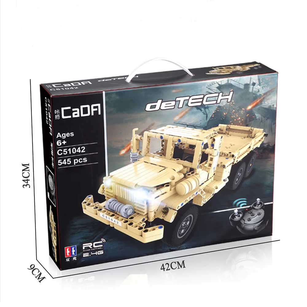 545 шт, Cada DOUBLE E 2,4G RC военные строительные блоки для грузовиков, кирпичи, техника, автомобиль для детей, сделай сам, сборная RC игрушка для детей, подарок