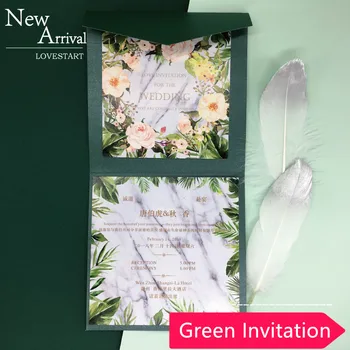 

2020 Creative Green Square Invitations Cards Greeting Cards with Envelope Customized Party Card 15x15cm Wedding Party Invitation