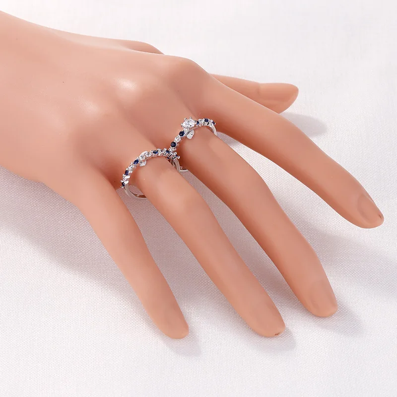 

925 Silver Color Diamond Sapphire Ring Set Female Peridot Anillo Wedding Gemstone Bizuteria Blue Topaz Diamond Ring Gemstone