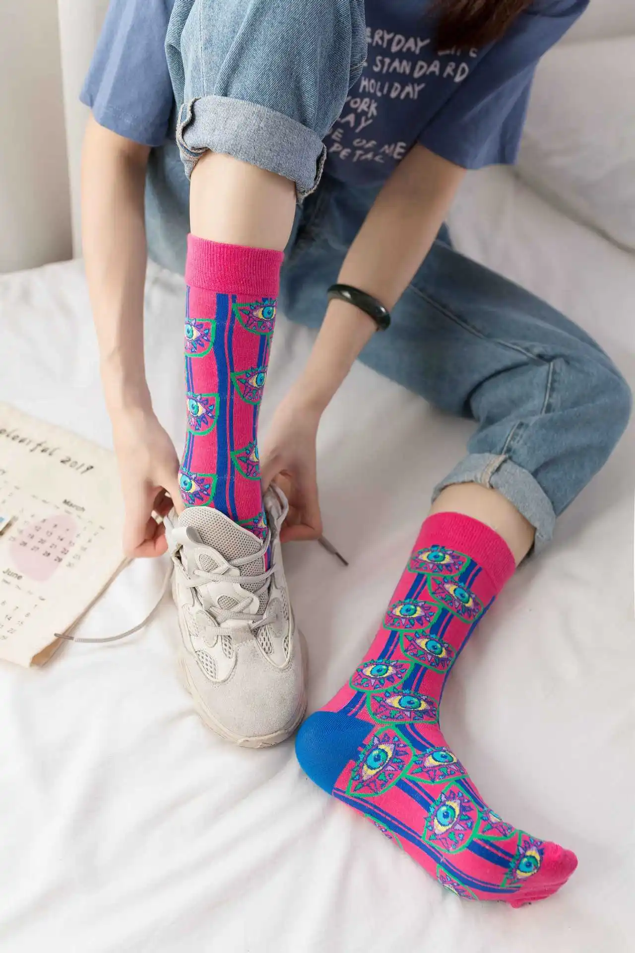 Парные цветные носки с мультяшным принтом, забавные, веселые, длинные носки, цветные, теплые, милые, модные, уличные, стильные, спортивные носки, Осень-зима