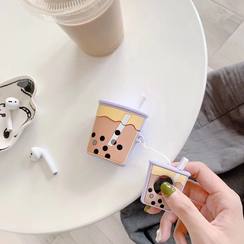 Чехол для AirPods Boba Milk tea, беспроводной чехол для наушников Airpods 2, защитный чехол, милая бутылка для напитков с кольцом на палец