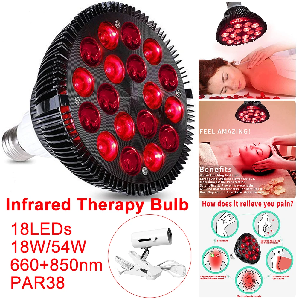 

Infrared Therapy Bulbs Pain Relief Massage Body Shoulder Back Heating Lamp 18/54W LED Light Bulbs Physiotherapy Health Care D30