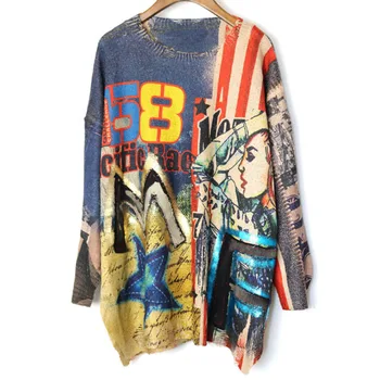 

Korea Tide Brand Printing Bronzing Sweater Women Clothes 2019 Fashion Patchwork Letter Vintage Loose Knitted Sweater Y059