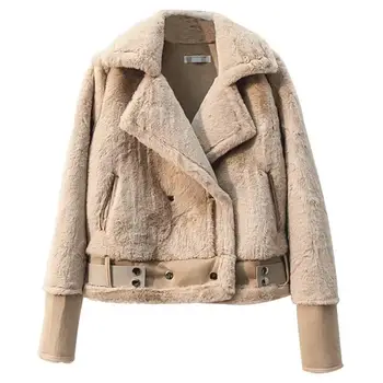 

Women Winter Faux Mink Rabbit Fur Teddy Coat Sheepskin Suede Leather Thick Parkas Female Harajuku Warm Bomber Jacket