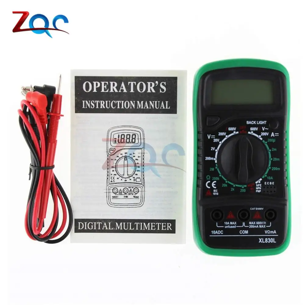 Green XL830L Ручной цифровой мультиметр с подсветкой Портативный AC/DC Амперметр Вольтметр Ом тестер напряжения измеритель емкости Multimetro - Цвет: Green