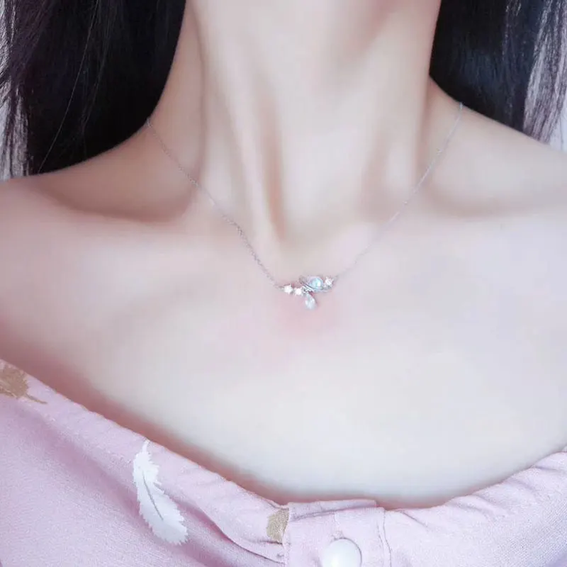 Aurora Water Drop Star Moon Necklace Cute Girl Clavicle Chain Heart Sweet Student Necklace