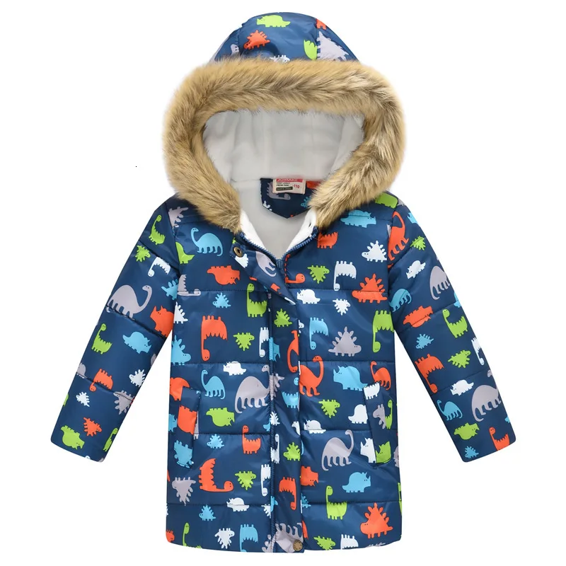 Зимние теплые куртки для девочек, 36 цветов детская модная плотная верхняя одежда с принтом Одежда для детей осеннее пальто с капюшоном для маленьких девочек, YJ137 - Цвет: 21-Blue Dinosaurs