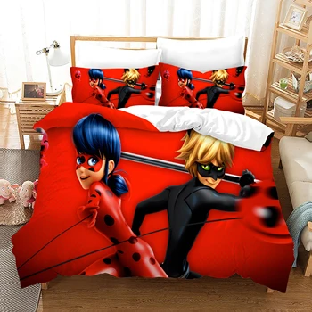

3D Bedding Set Ladybug Female Cartoon Duvet Cover Kids Room Bed Set 3PCS Bedclothes with Pillowcase Bedroom King Size Bed Linen