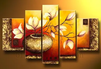 

Hand-painted 5 Pieces Abstract Vase Flower Painting Modern Canvas Panel Wall Art Decoration for Home Living Room Bedroom Office